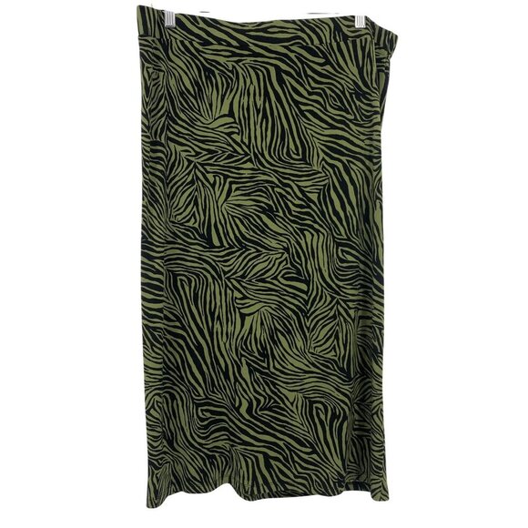Michael Kors XL Extra Large Midi Skirt Green Ruched Zebra Slit Women EUC - Picture 4 of 6